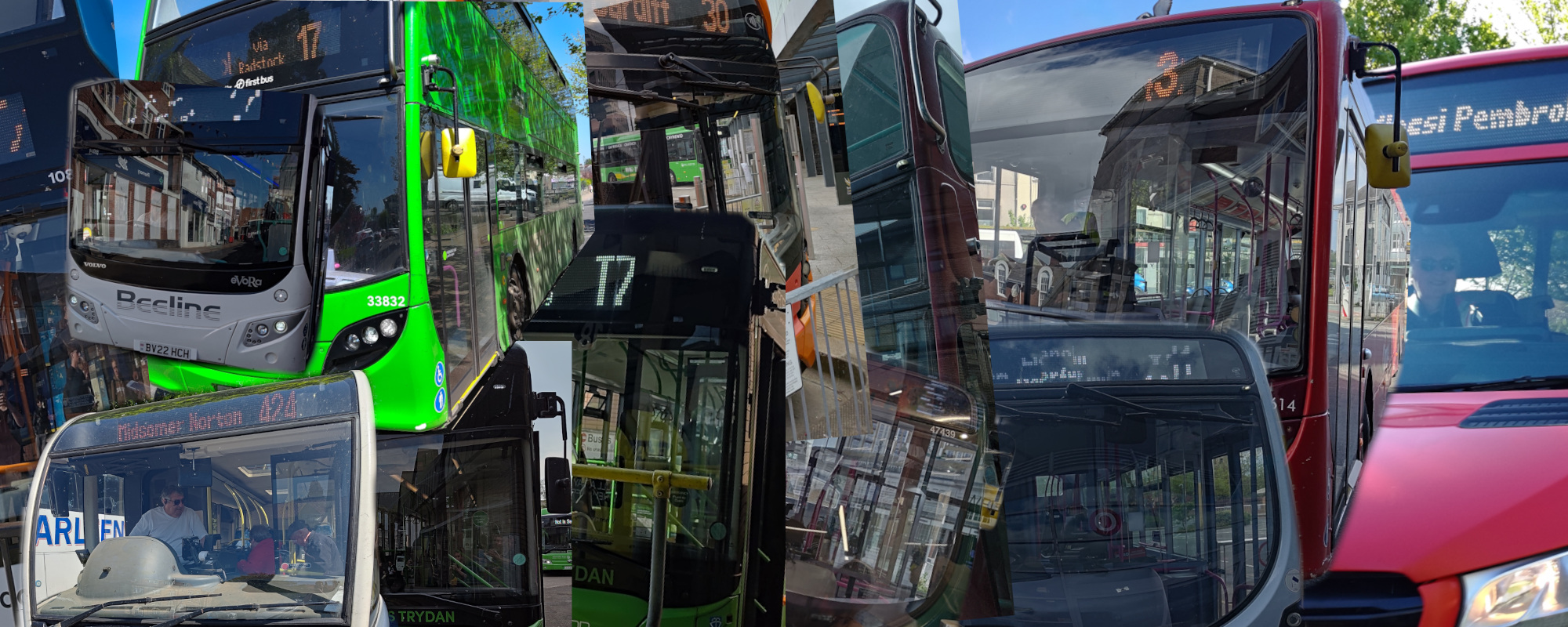 Photo collage of the 12 buses I travelled on. The style is amateurish.